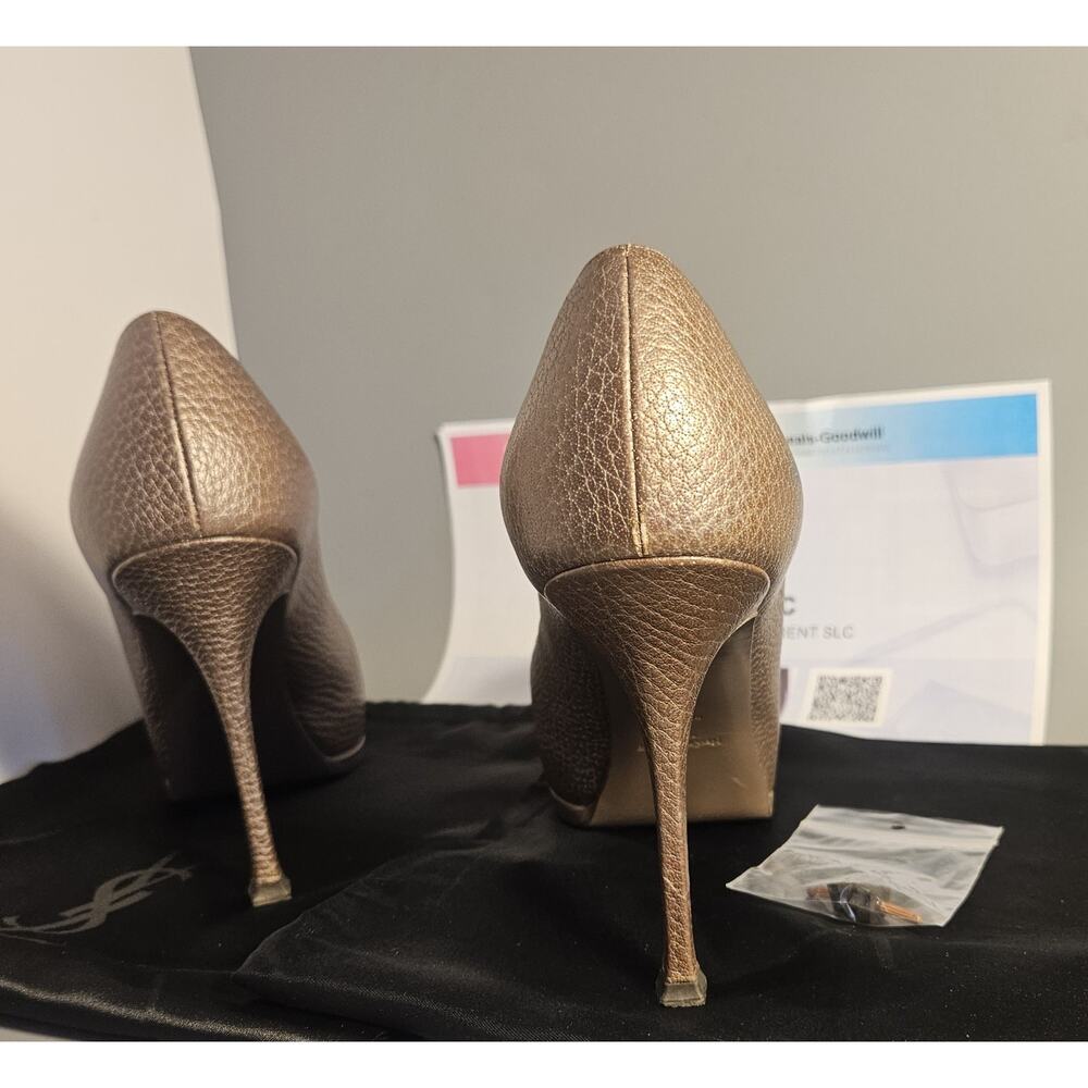 YVES SAINT LAURENT Bronze Leather Tribtoo Platform Pumps Italy dust bag SZ 10 - Picture 6 of 10